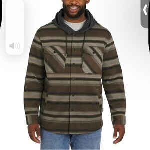 Quiksilver Olive Green Striped Lightweight Hooded Shirt Jacket